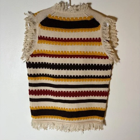 Vintage 100% Pure Wool Striped Fringe Vest British Hong Kong Size Small - Picture 5 of 5